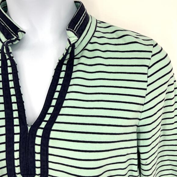 Talbots Green with Black Stripes V Notch Tunic Size L - Picture 2 of 9
